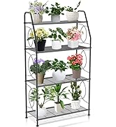 VyGrow Plant Stand, 4 Tier Plant Shelf for Indoor Outdoor, Heavy Duty Metal Tall Plant Stands Hol...