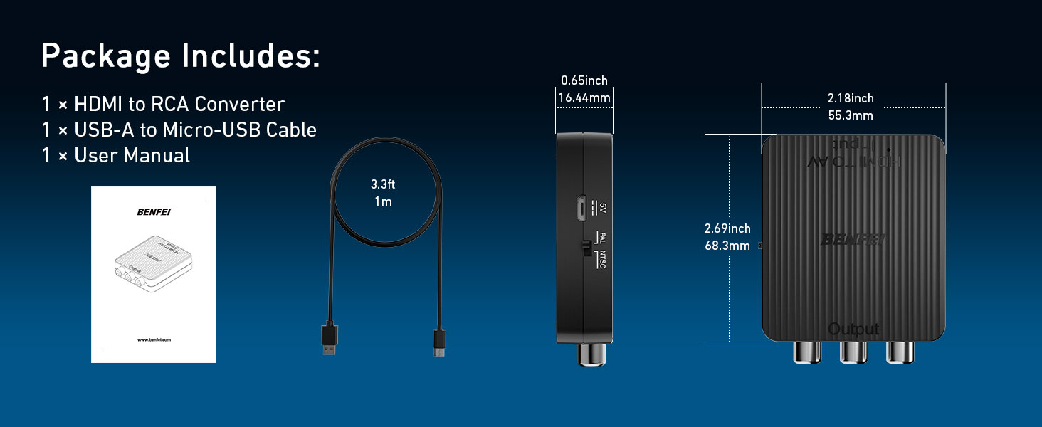 BENFEI HDMI to RCA Adapter, 1080p HDMI to AV 3RCA CVBS Composite Video Audio Converter
