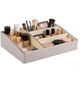 PU Leather Makeup Organizer Tray,Large Vanity Organizer,Cosmetic Storage Box for Lipstick Brushes...