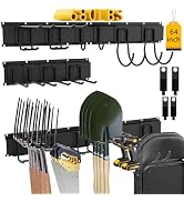 CBWLWJ Garage Tool Organizer Wall Mount, 64" Heavy Duty Steel Storage Rack with 10 Adjustable Hoo...