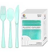150 Pack Plastic Silverware,Disposable Cutlery Set Heavy Duty Utensil Sets 50 Forks 50 Knives 50 ...