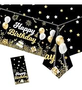 Happy Birthday Tablecloths,108''X54'' Plastic Disposable Gold Tablecover Table Party Confetti Spr...