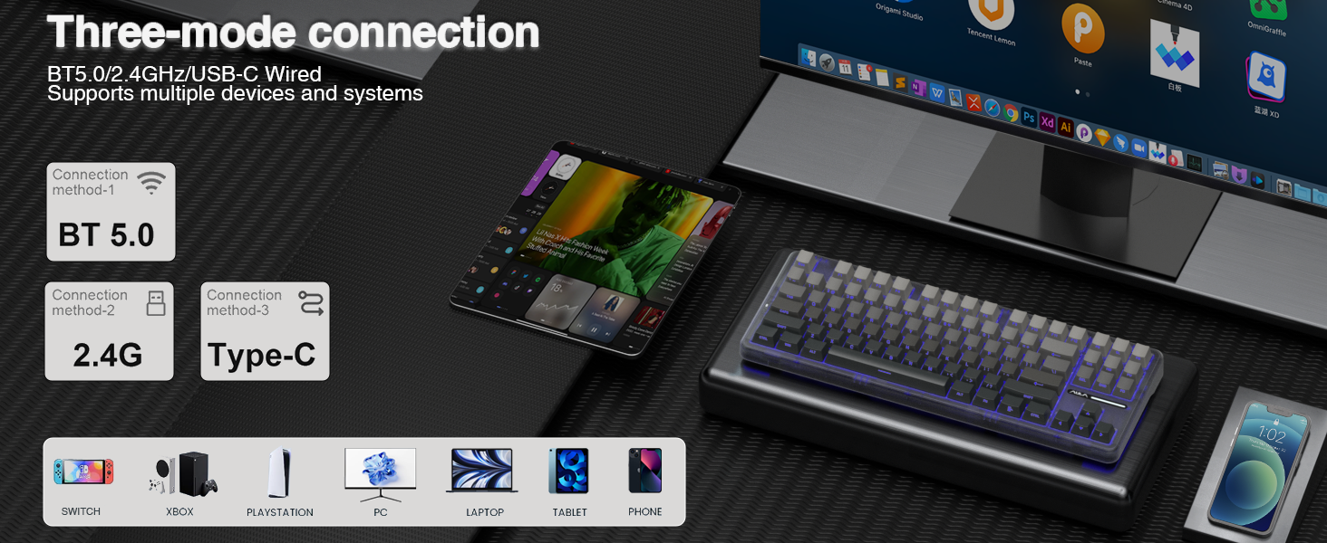 wireless mechanical keyboard gaming usb c wired computer keyboard pc for bluetooth