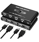 KVM Switch for 1 Monitor 2 Computers, 4K@60Hz HDMI KVM Switcher, HDMI USB Hub Switches for PC/Mac...