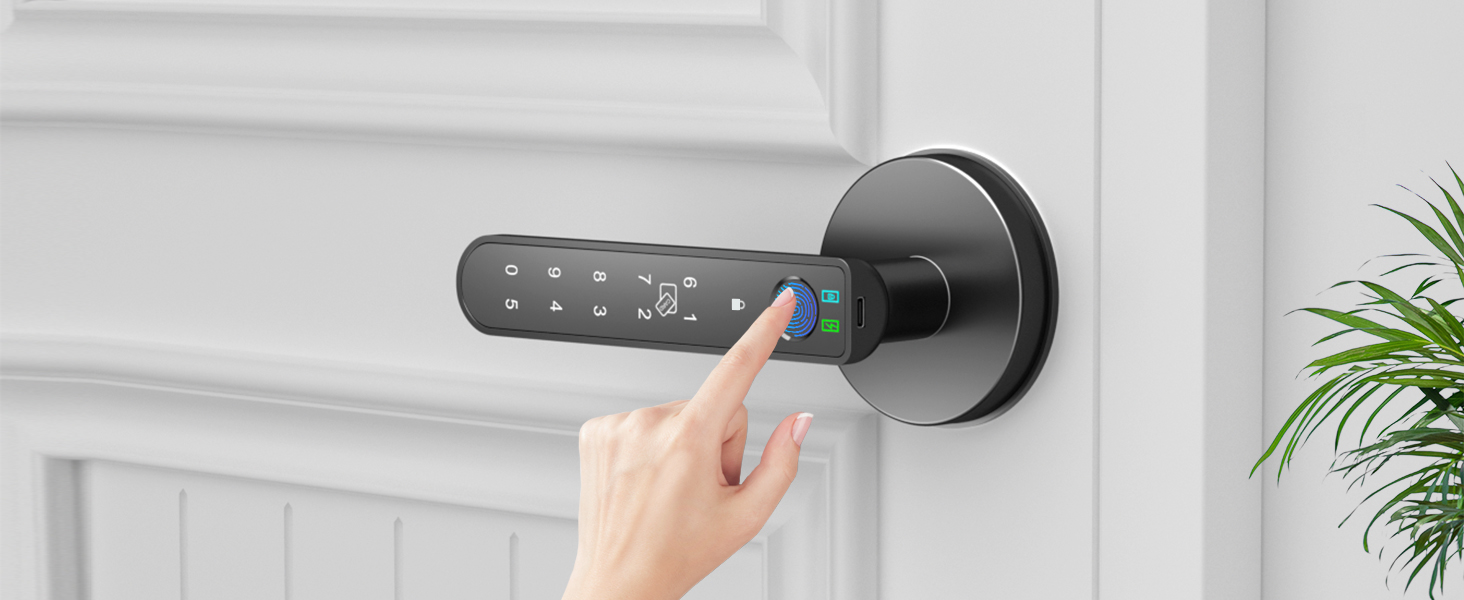 Interior keypad door knob Fingerprint Unlock