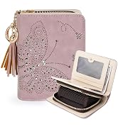 KITEVIUN Women RFID Blocking Small Bifold Wallet, Compact Cash Clutch with Zipper Coin Pocket, Gl...