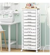SYKIARIOL Rolling Cart with Drawers,12 Drawer Rolling Cart,Rolling storage cart with drawers,Whit...