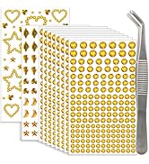 NIACONN 1760 Pcs Gold Yellow Hair Jewels Face Gems Stick on, Self Adhesive Glitter Rhinestones St...