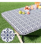 misaya Rectangle Vinyl Table Cloth, Elastic Fitted Flannel Backed Tablecloth, 100% Waterproof Pla...