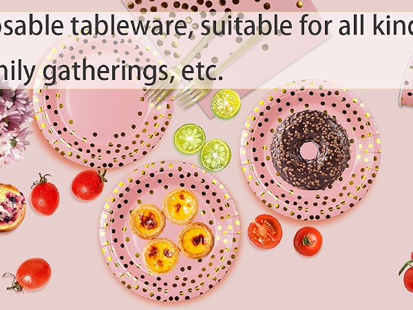 pink and gold plates