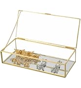 AMGSH 9" Golden Vintage Glass Keepsake Box, Mirrored Bottom | Glass Jewelry Lidded Box Decorative...