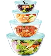 YUANYE 4 Pack Glass Mixing Bowls with Lids Set (3/1.7/0.9/0.6QT),Thick Glass Large Salad Bowl Set...