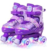 Nattork Kids Roller Skates for Boys Girls Kids 4 Size Adjustable Sequins Quad Skates with All Lig...