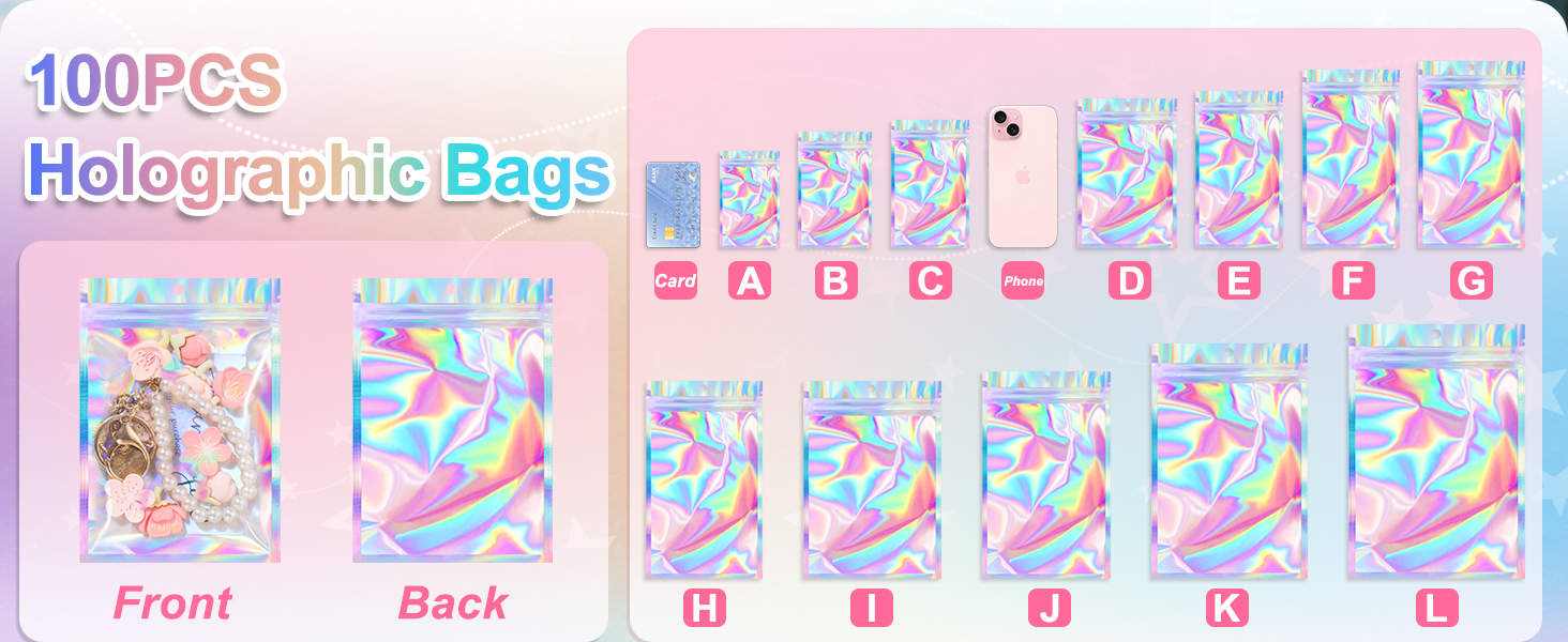 100 PCS Holographic Bags