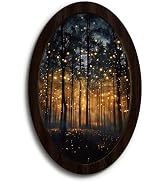 KDHTY Enchanted Forest Firefly Oval Wall Art,Fantasy Dark Forest Twilight Landscape Wall Decor,My...