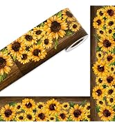 JarThenaAMCS Summer Sunflower Bulletin Board Border Wood Grain Floral Die Cut Trim Border Roll fo...