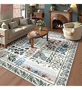 Zealude Floral Washable Area Rug for Bedroom, Large Boho Living Room Rugs 8x10, Non Slip Flower B...