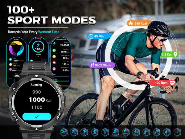 Military Smart Watch for Men Flashlight Tactical Smartwatch Fitness Watch 3ATM Waterproof