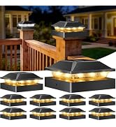 Peasur 4x4 Solar Post Cap Light 10 Pack, 2 Modes 16 LED Fence Deck Post Lights Waterproof, Black ...