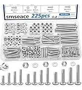 smseace 225Pcs Silver Nuts and Bolts Assortment Kit 12-Sizes M4/M5/M6 Nut Bolt Washer Assortment ...