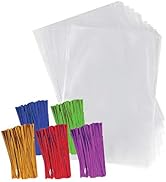 Purple Q Crafts Clear Plastic Cellophane Bags with 4" Colored Twist Ties for Gifts Party Favors (...