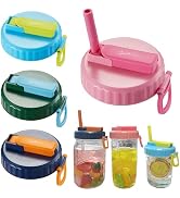 DIPESI 4 Pack Wide Mouth Mason Jar Lids with Hidden Straw, Leak-Proof Covers for Drinking or Stor...