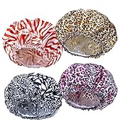 4 PCS Shower Caps for Women, Elastic and Reusable Bath Caps, Double Waterproof Layers Shower Cap,...