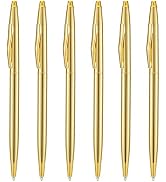 Wikult 6 Pieces Golden Slim Metal Ballpoint Pen, 1mm Medium Point Black Ink Smooth Writing, for B...