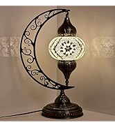 GOGERS Decorative Crescent Moon Lamp, Handmade Mosaic Glass Table Lamp with E12 LED Bulb, Antique...