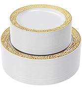 FOCUSLINE 102pcs Gold Plastic Plates, Gold Lace Plates Disposable Heavy Duty, Including 51 10.25"...