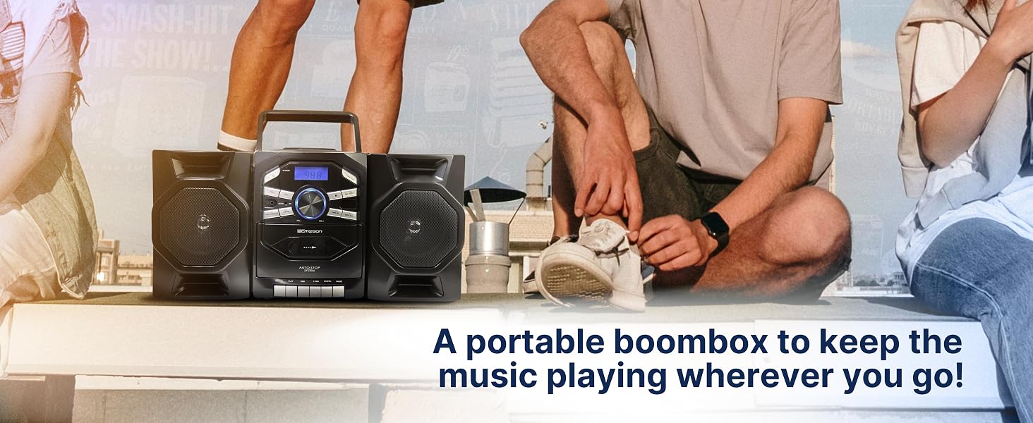 Portable Boombox CD Player for use at home, school, work, the shop, indoor and outdoor speakers