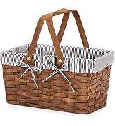 Small Picnic Basket with Double Folding Handles, Natural Hand Woven Basket, Eggs Candy Basket for...