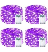 4 Pack Fairy Lights Battery Operated Halloween String Lights Timer Purple | Each 16FT 50 LED, Fle...