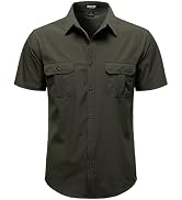 JEMITOP Mens 4-Way Stretch Lightweight Outdoor Shirt Meshed Back-Vent Short Sleeve Button Down Sh...