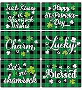 St. Patrick’s Day Placemats Set of 6 Buffalo Plaid Plastic Table Mats Lucky Shamrock Place Mats B...