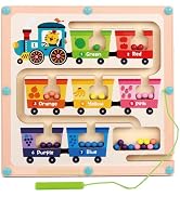 QimuMku Montessori Busy Board for Toddlers 2-4 Magnetic Color & Number Maze Wooden Fruit Train Ma...