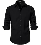 JEMITOP Men's Stretch Linen-Like Long Sleeve Button Down Shirts Casual Beach Wedding Dress Shirt