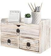 SeekElegant Wood Desk Organizer with Drawer, Vintage Brown Wooden Desktop Organizer, Tabletop Sto...
