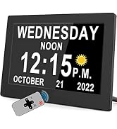 Véfaîî Newest,Dementia Clock with Auto DST & 15 Alarms, Day Clock with Sun/Moon Icons for Memory ...