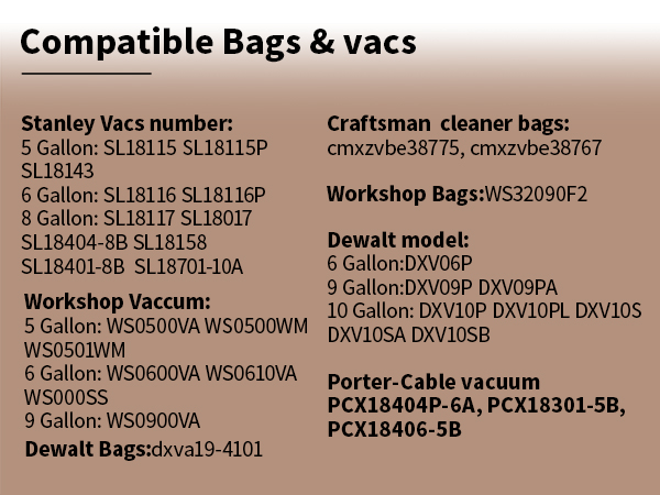 exact size of shop vac bags