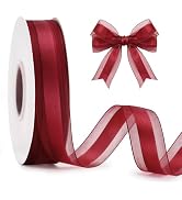 KINGLAKE Burgundy Satin Ribbon - 1 Inch x 50 Yards Dark Red Organza Ribbon for Gift Wrapping Wine...
