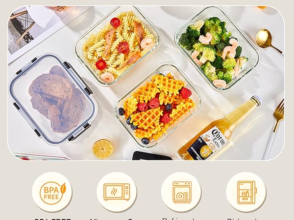 8 Pack 32OZ Glass Food Storage Containers with Lids