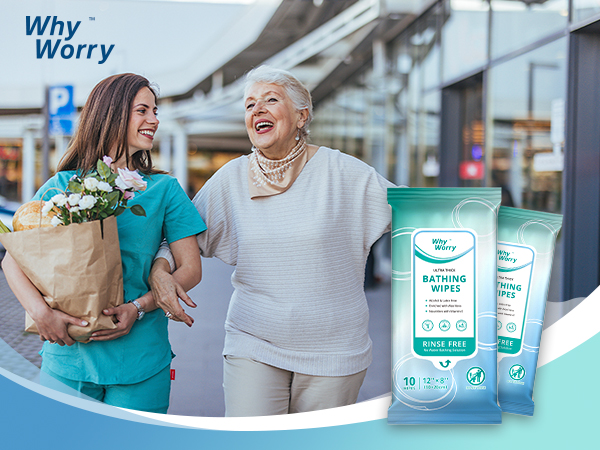 WhyWorry Ultra Thick Bathing Wipes for Adults Rinse Free, Large Body Cleansing Wipes with Aloe
