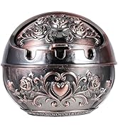 OSALADI Metal Ashtray with Lid Small round Copper Finish Windproof Portable for Indoor Outdoor Pa...