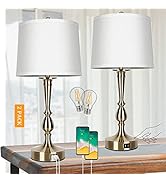Set of 2 Bedside Lamps with USB Charging Ports and Outlets, Touch Control Bedroom Lamps 3-Way Dim...