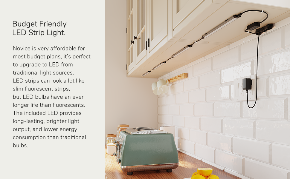 Simple Tool-Free Double-Sided Tape Low Profile GETINLIGHT 12-inch Plug-In LED Under Counter Lights