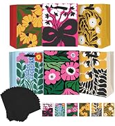 qiqee 7.9"x4.3"x9.6" 6PCS Blooming Flowers Paper Gift Bags with Tissue Paper Handles Medium Size(...