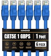 Cat 5e Ethernet Cable 1 FT in Blue 6 Pack 1 Gbps Speed Network Short Round Rj45 Outdoor Indoor Di...