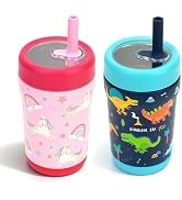 Zukro 12oz Kids & Toddlers Stainless Steel Tumbler With Straw Spill Proof | Flexible Straw, Doubl...
