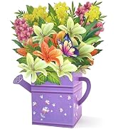 Hierein Pop Up Birthday Card, Lily Watering Can Paper Flowers Pop-Up Bouquet Greeting Cards with ...
